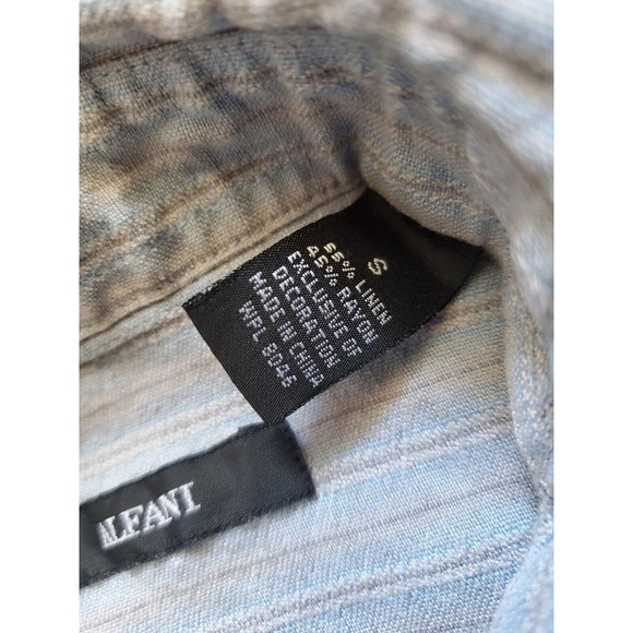 Alfani Mens Small Linen Blend Shirt Blue Embroidered Pinstriped Short Sl… - Picture 4 of 6